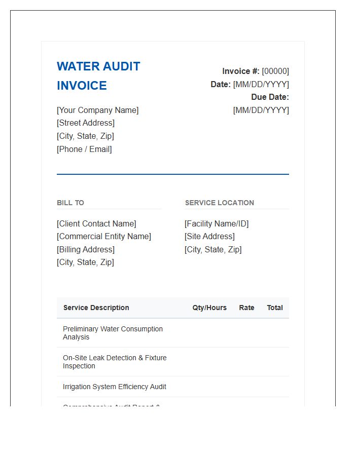 Commercial Water Audit Service Invoice Template