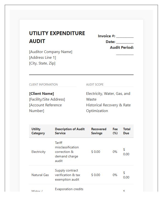 Comprehensive Utility Expenditure Audit Invoice Template