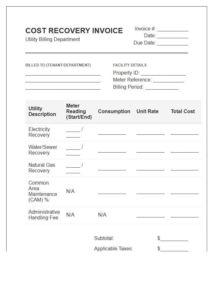 Corporate Utility Cost Recovery Invoice Template