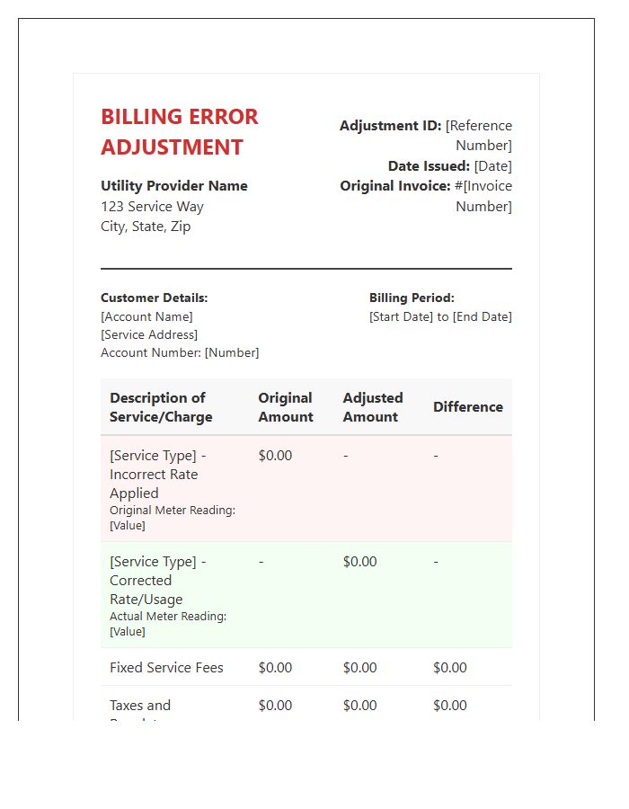 Detailed Utility Billing Error Invoice Template
