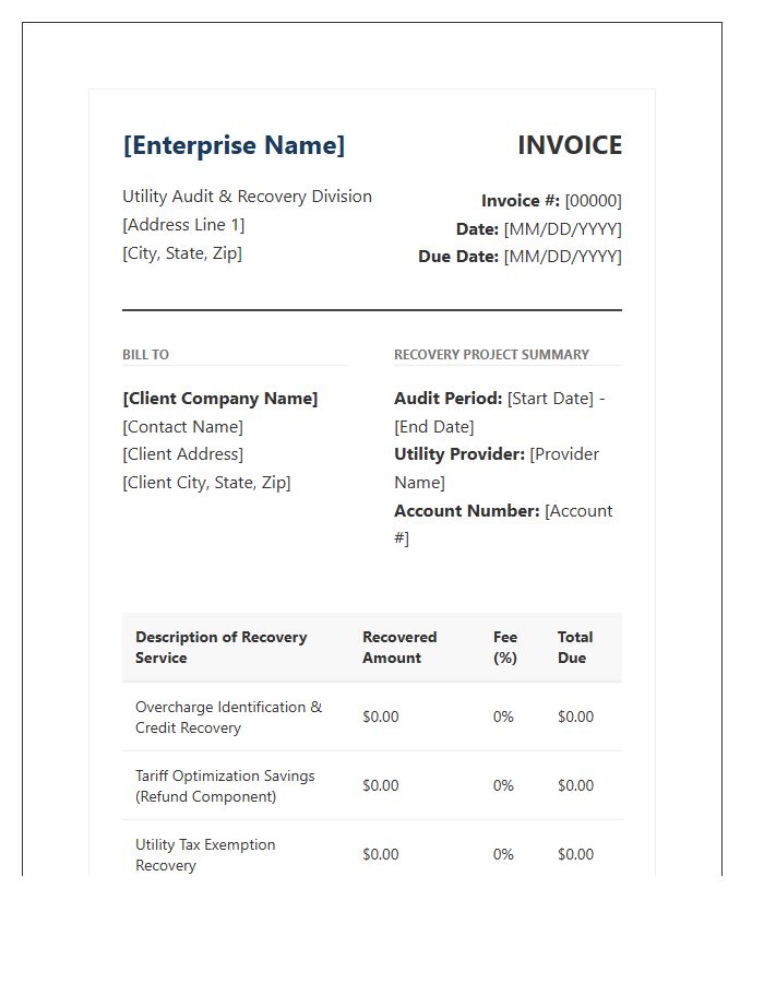 Enterprise Utility Refund Recovery Invoice Template