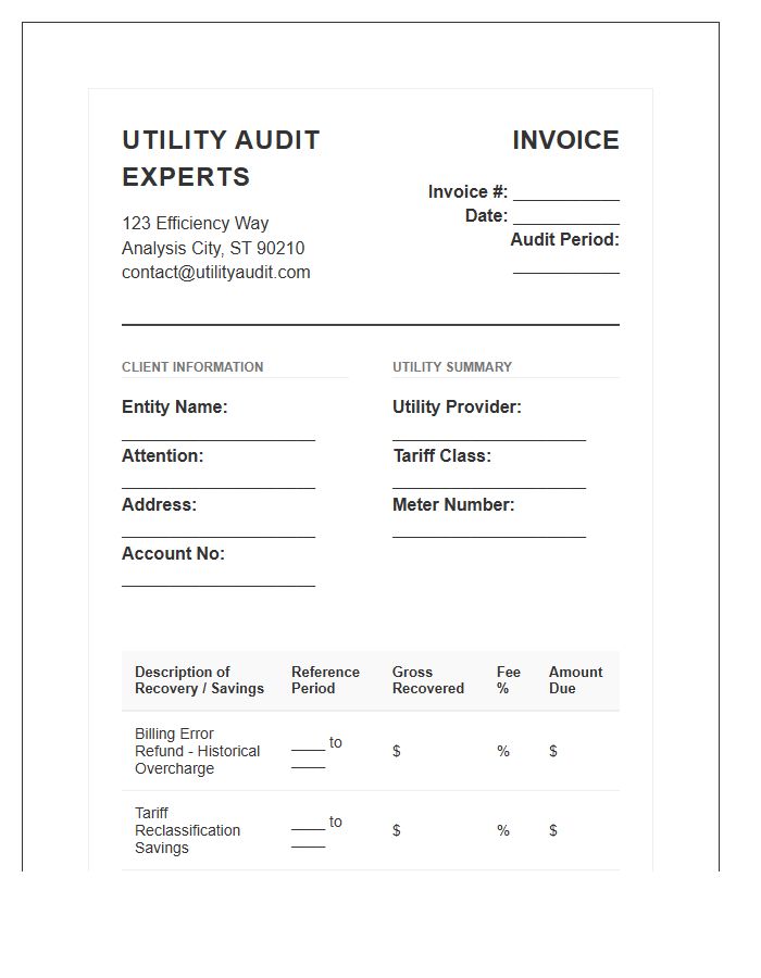 Expert Utility Tariff Audit Invoice Template