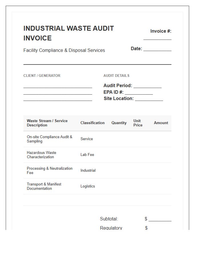 Industrial Waste Disposal Audit Invoice Template