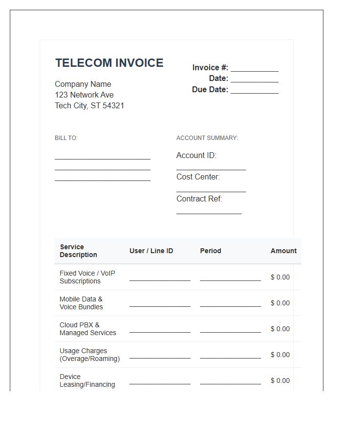 Telecommunications Expense Management Invoice Template