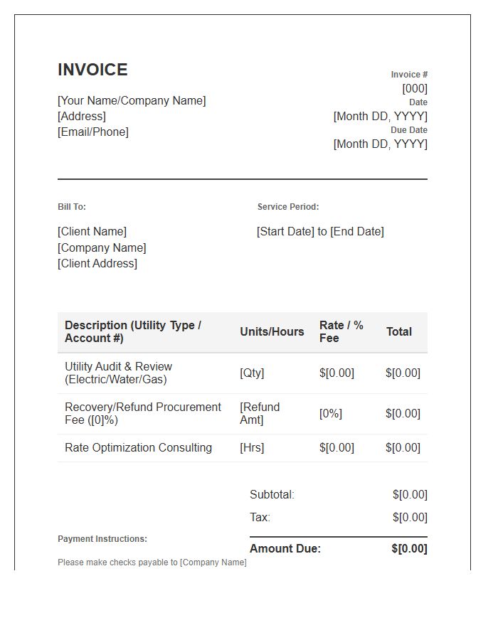 Utility Bill Review Specialist Invoice Template