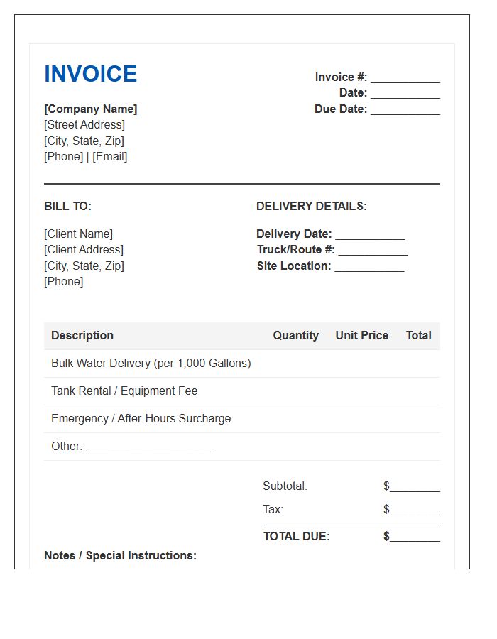 Bulk Drinking Water Delivery Invoice Template