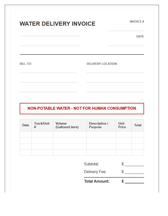 Bulk Non-Potable Water Delivery Invoice Template