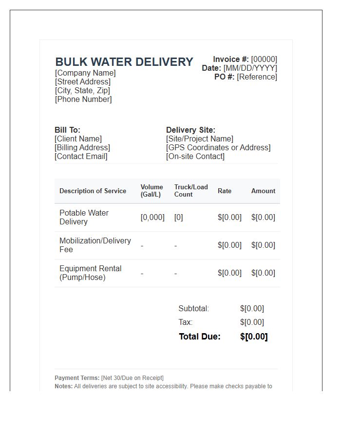 Commercial Bulk Water Delivery Invoice Template
