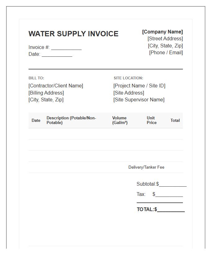 Construction Site Water Supply Invoice Template