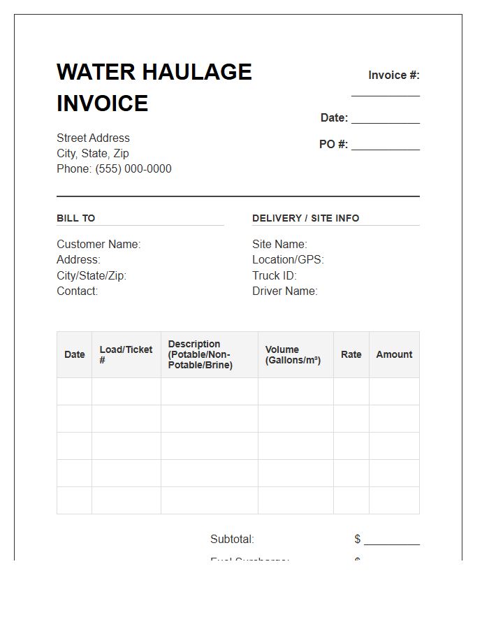 Industrial Water Haulage Invoice Template