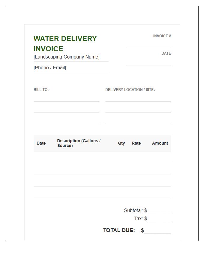 Landscaping Water Delivery Invoice Template