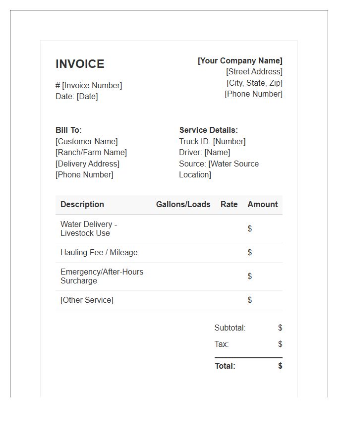 Livestock Water Hauling Service Invoice Template
