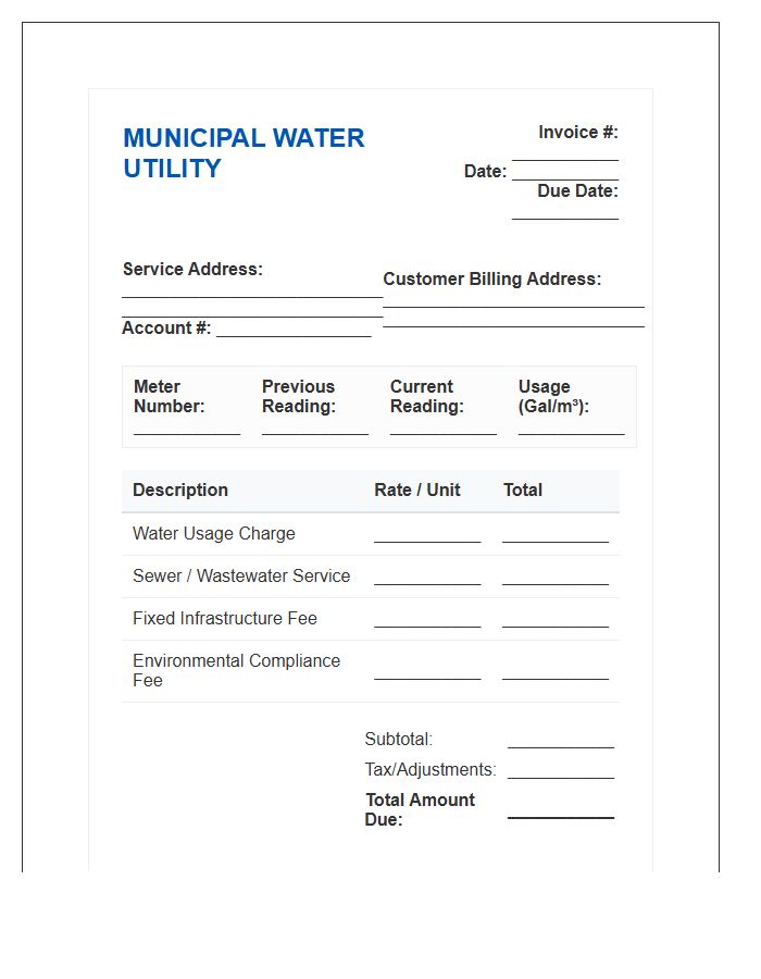 Municipal Water Delivery Invoice Template