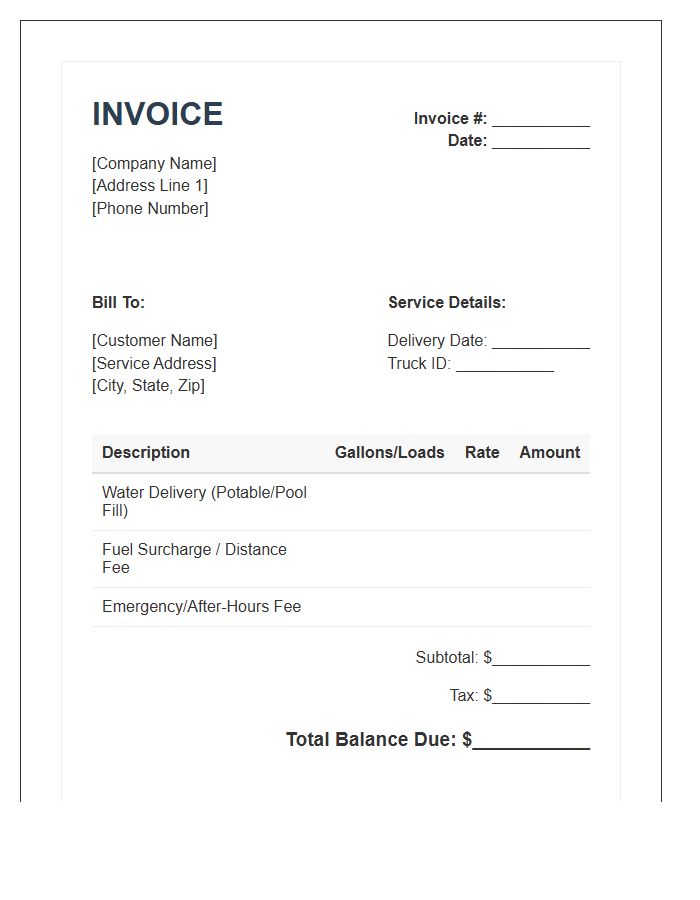 Residential Water Hauling Invoice Template