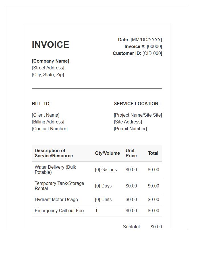Temporary Water Supply Invoice Template
