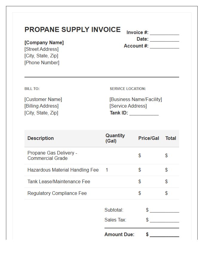 Commercial Propane Gas Supply Invoice Template