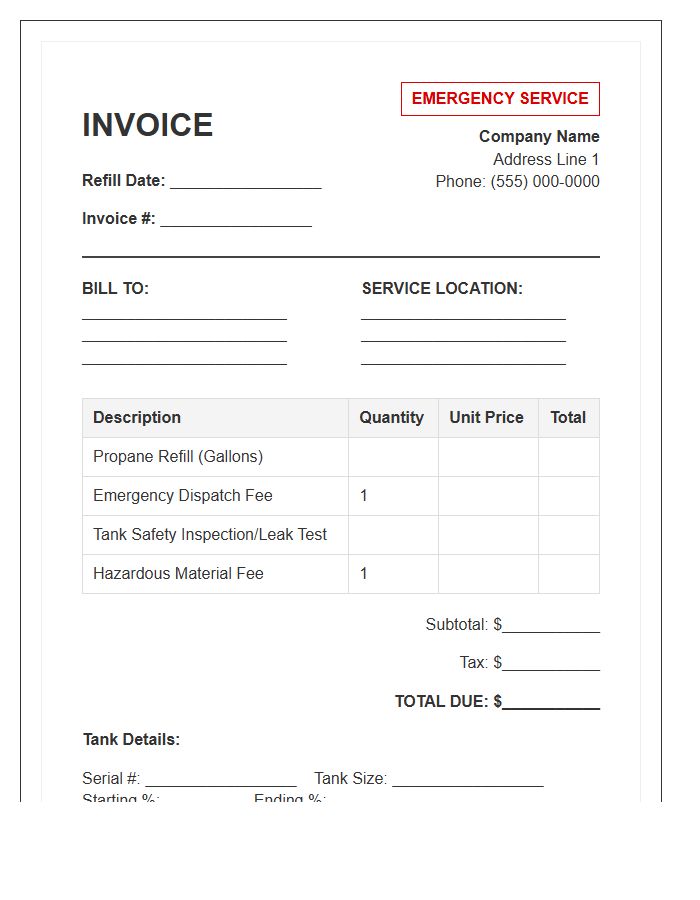 Emergency Propane Refill Invoice Template