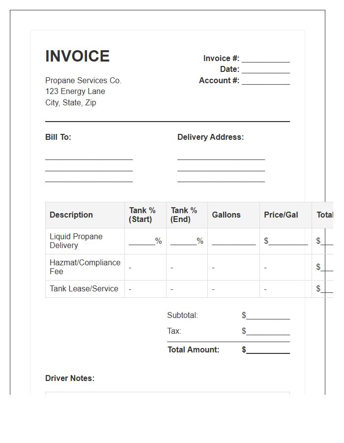 Liquid Propane Delivery Invoice Template