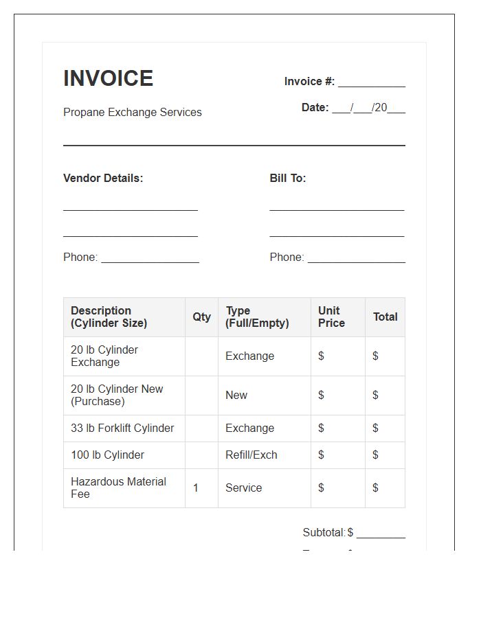 Propane Cylinder Exchange Invoice Template
