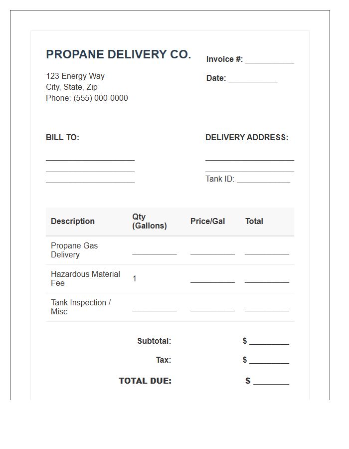 Propane Gas Delivery Invoice Template