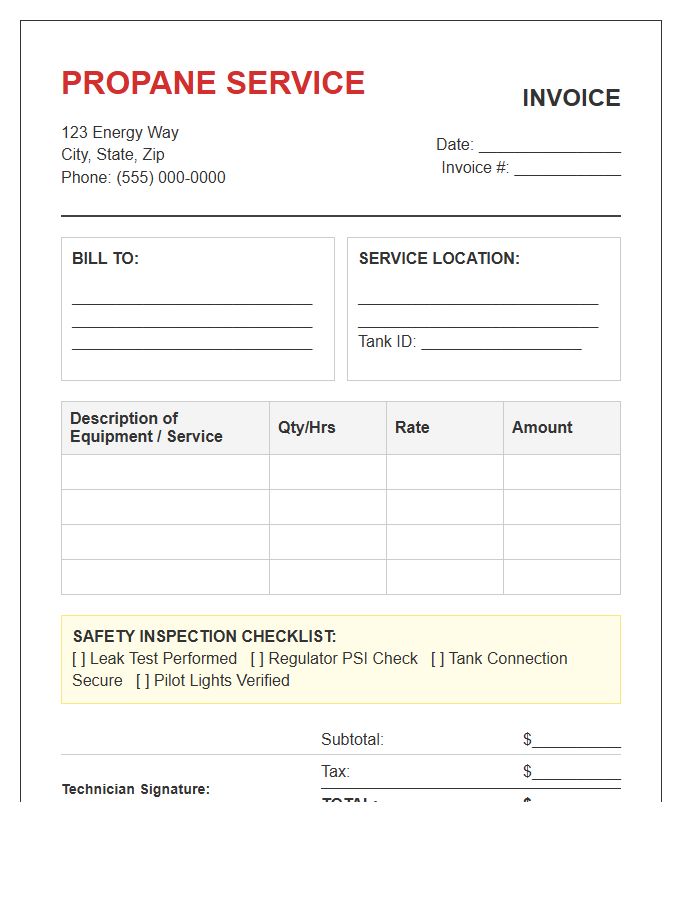 Propane Gas Equipment Service Invoice Template