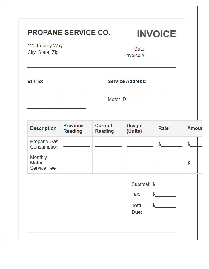 Propane Gas Metered Billing Invoice Template