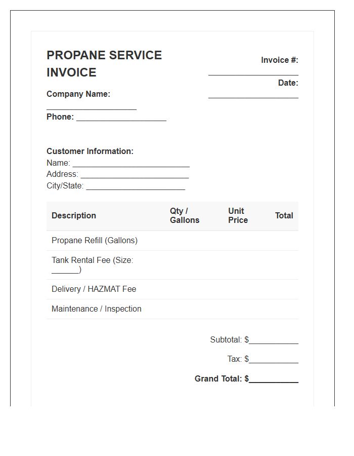 Propane Gas Tank Rental And Refill Invoice Template