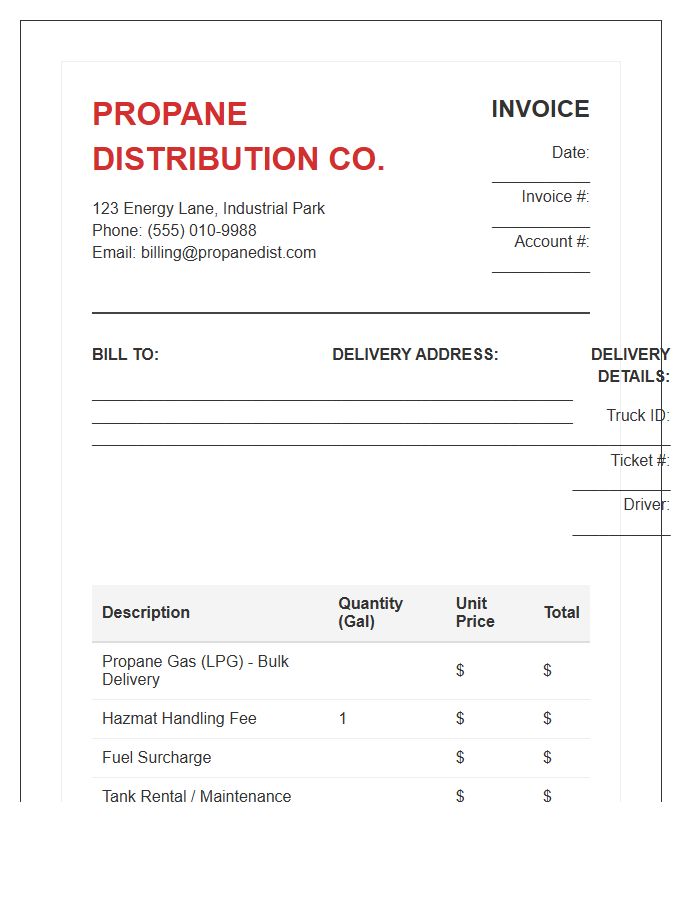 Wholesale Propane Gas Distribution Invoice Template
