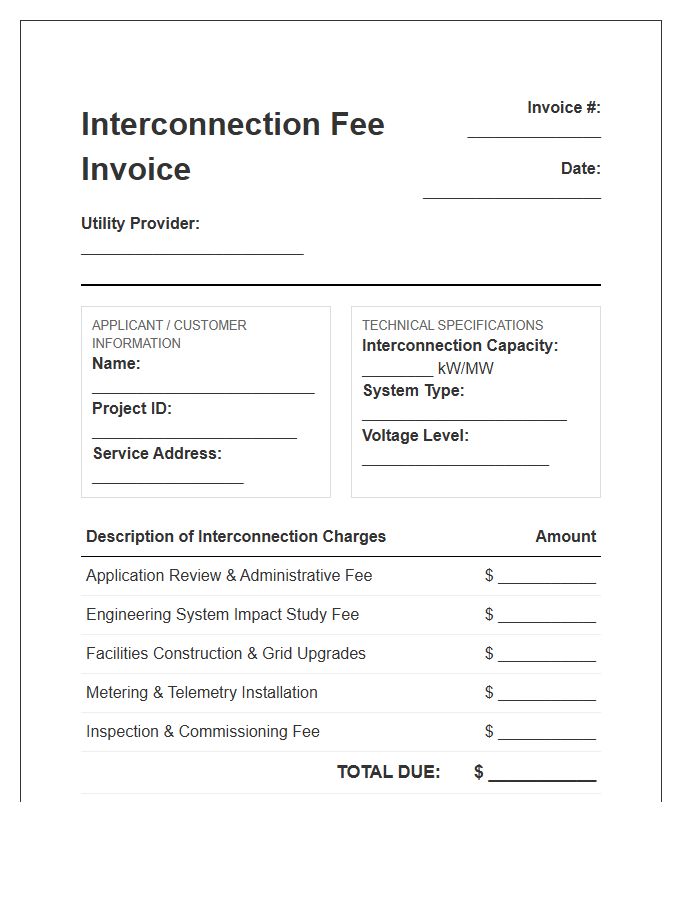 Electrical Grid Interconnection Fee Invoice Template