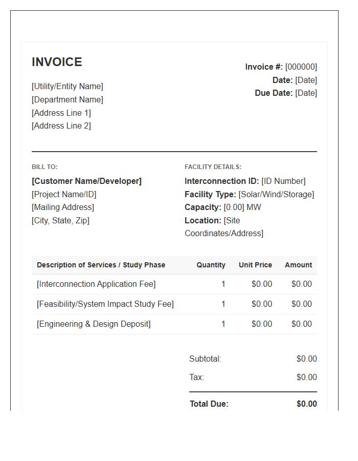 Facility Interconnection Request Invoice Template