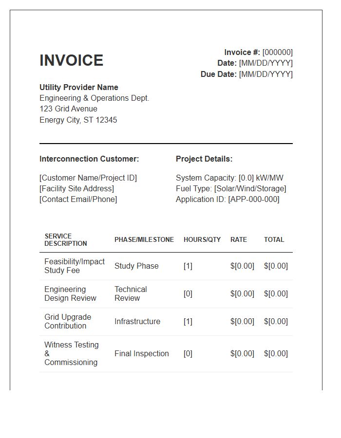 Grid Interconnection Service Invoice Template