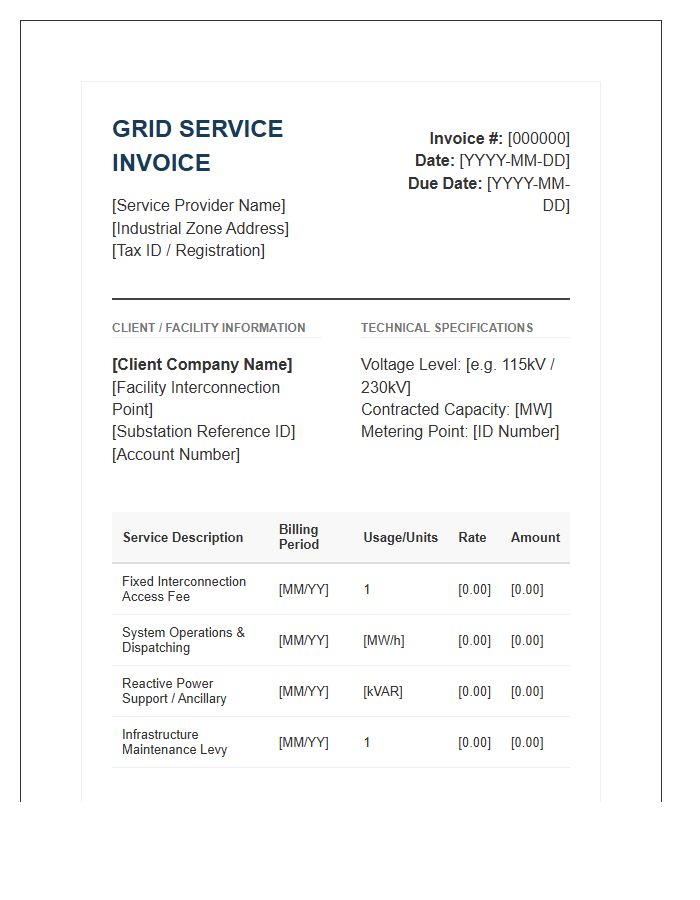 Industrial Grid Interconnection Service Invoice Template