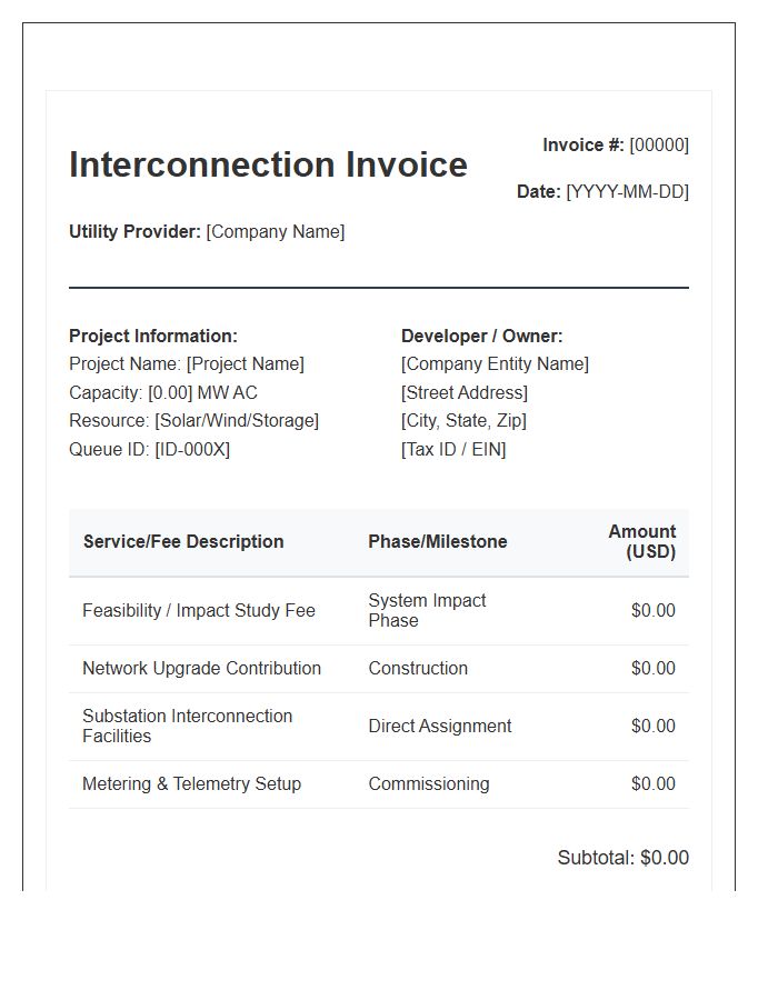 Renewable Energy Grid Interconnection Invoice Template