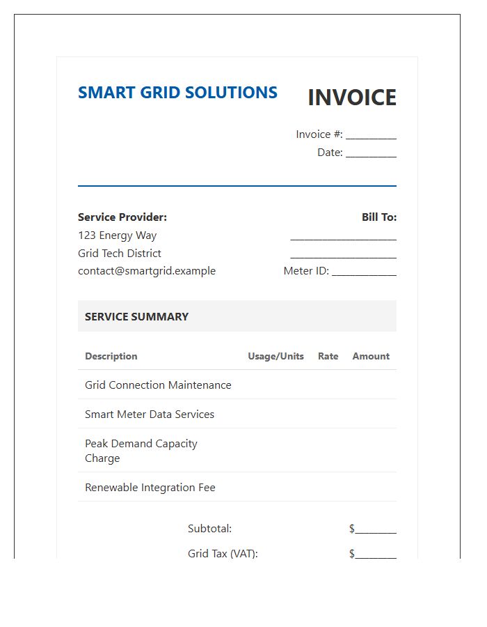 Smart Grid Connection Service Invoice Template