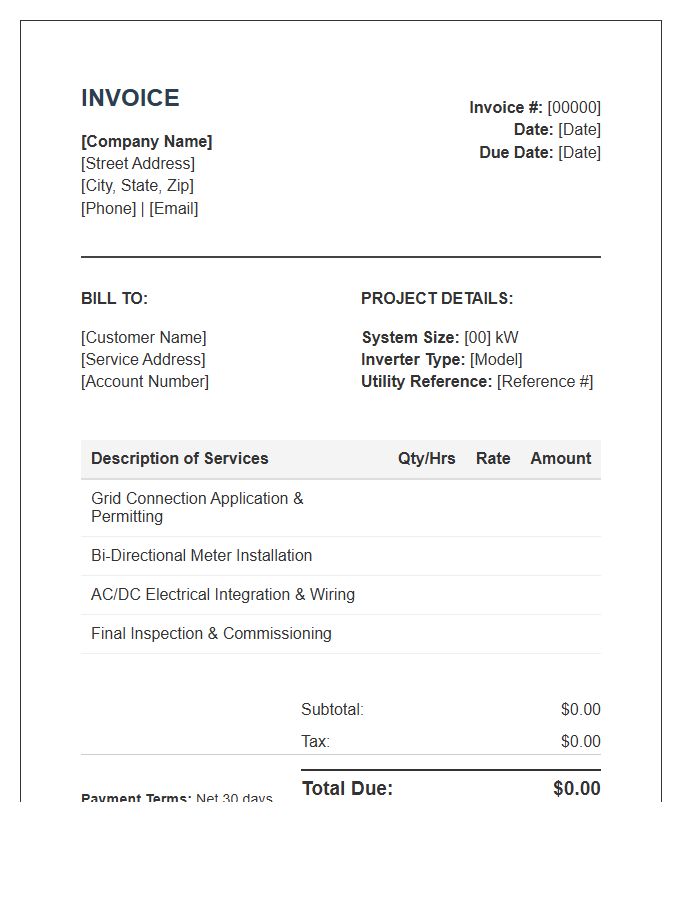 Solar Grid Connection Service Invoice Template