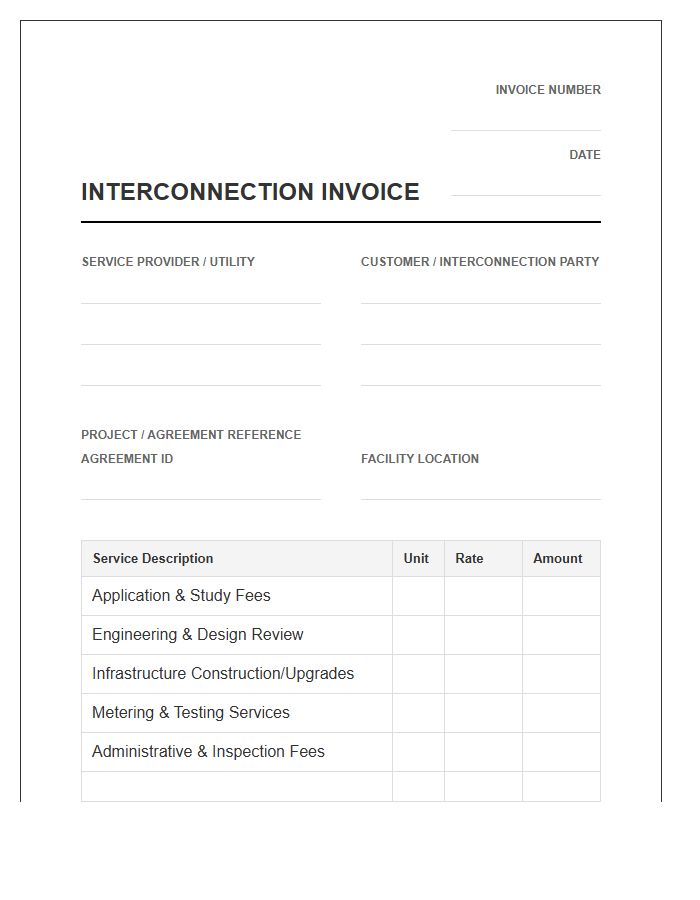 Standard Interconnection Agreement Service Invoice Template