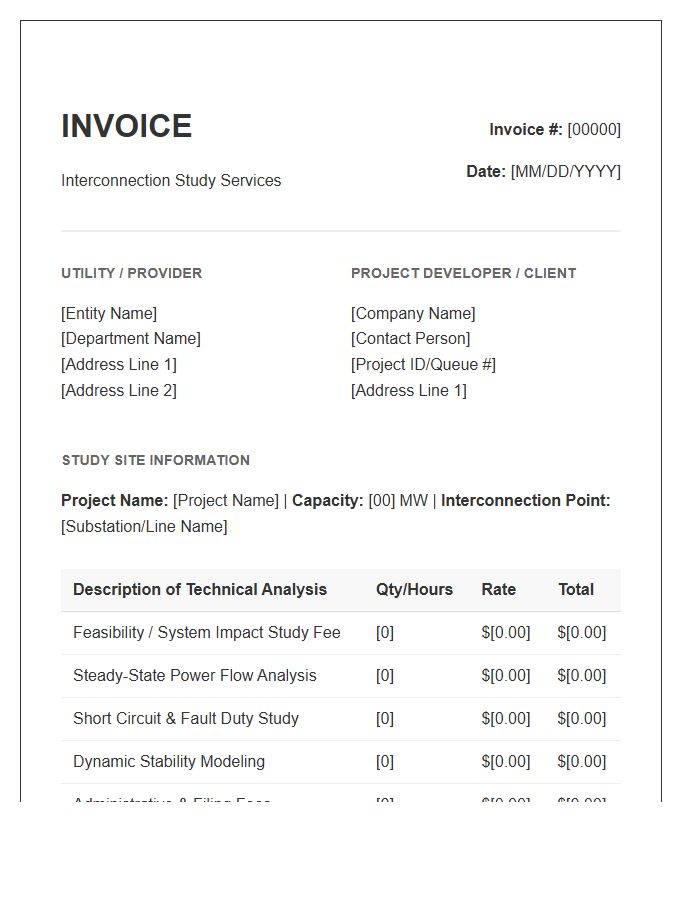 Technical Interconnection Study Invoice Template