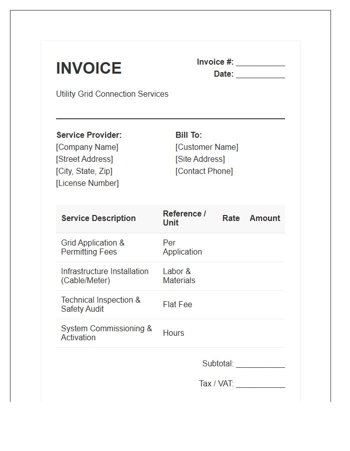 Utility Grid Connection Service Invoice Template