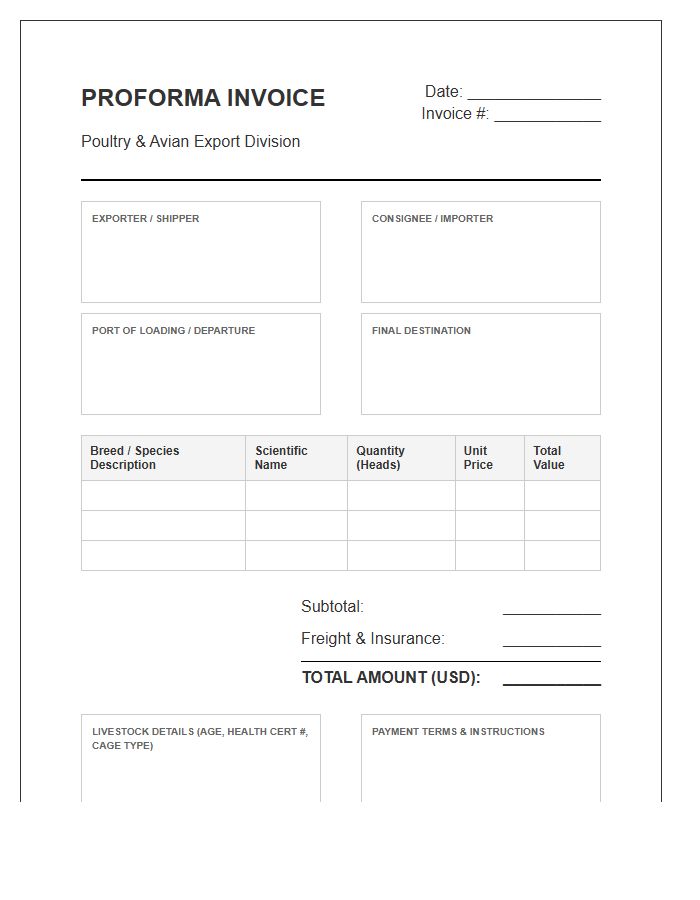 Poultry Shipment Proforma Invoice Template