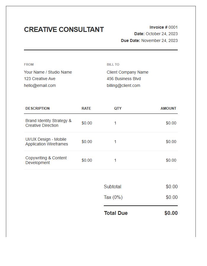 Creative Freelance Consultant Invoice Template