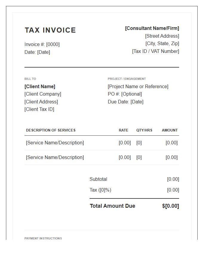 Executive Consultant Tax Invoice Template