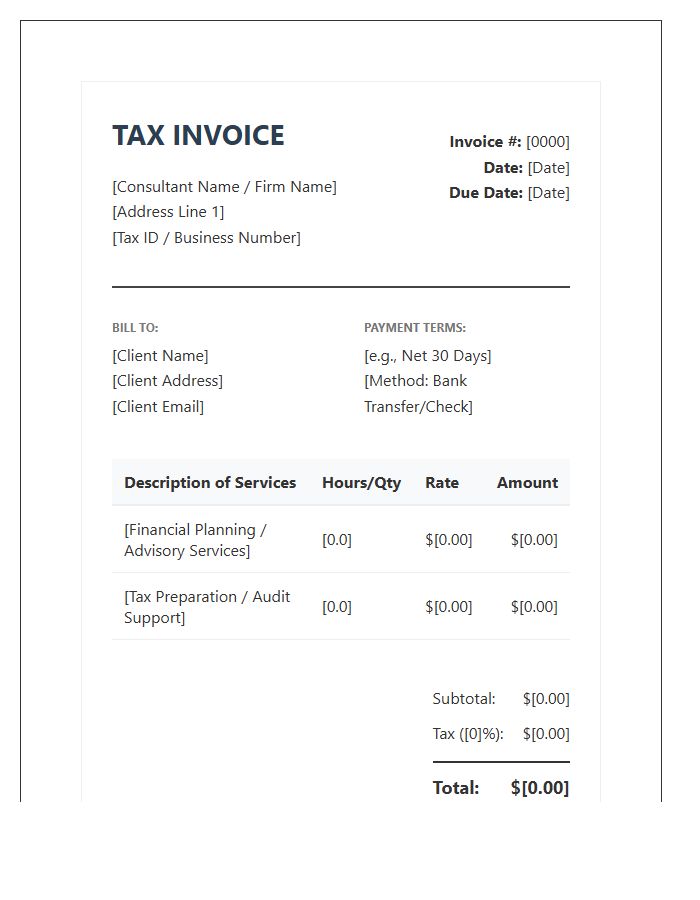 Financial Consultant Tax Invoice Template