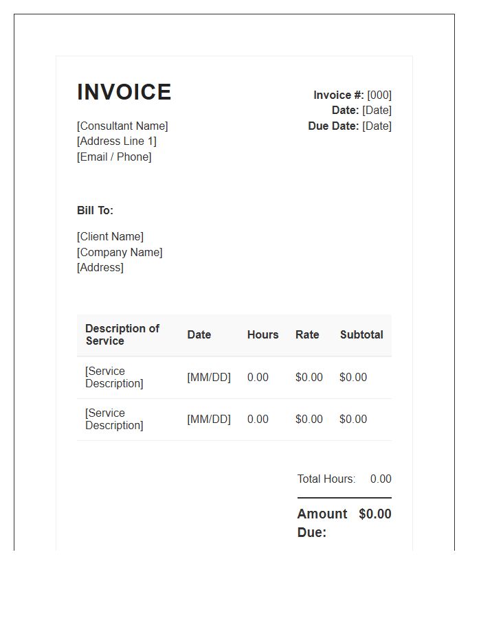 Hourly Rate Freelance Consultant Invoice Template