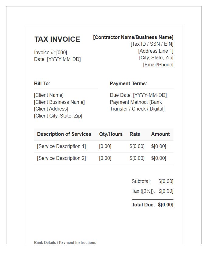 Independent Contractor Tax Invoice Template