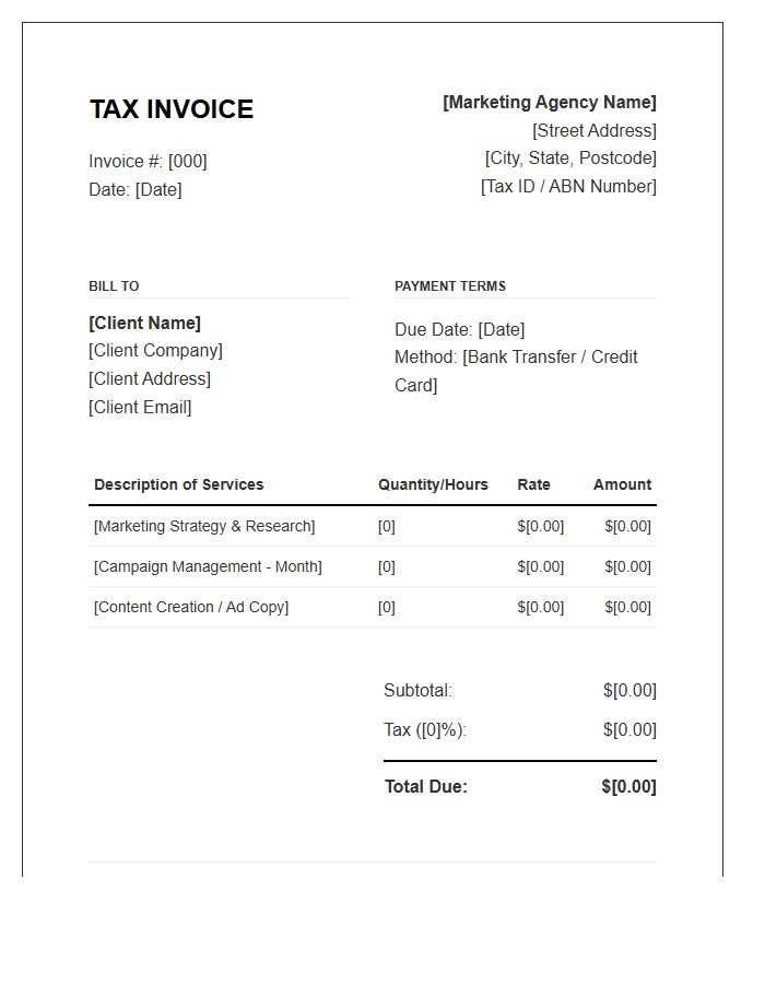 Marketing Consultant Tax Invoice Template