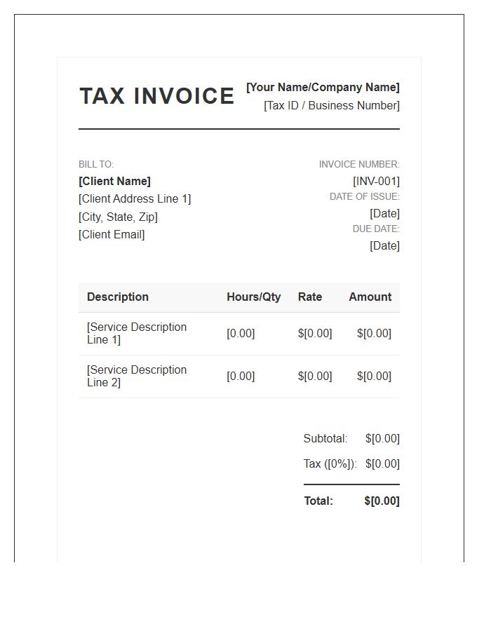Professional Freelance Consultant Tax Invoice Template