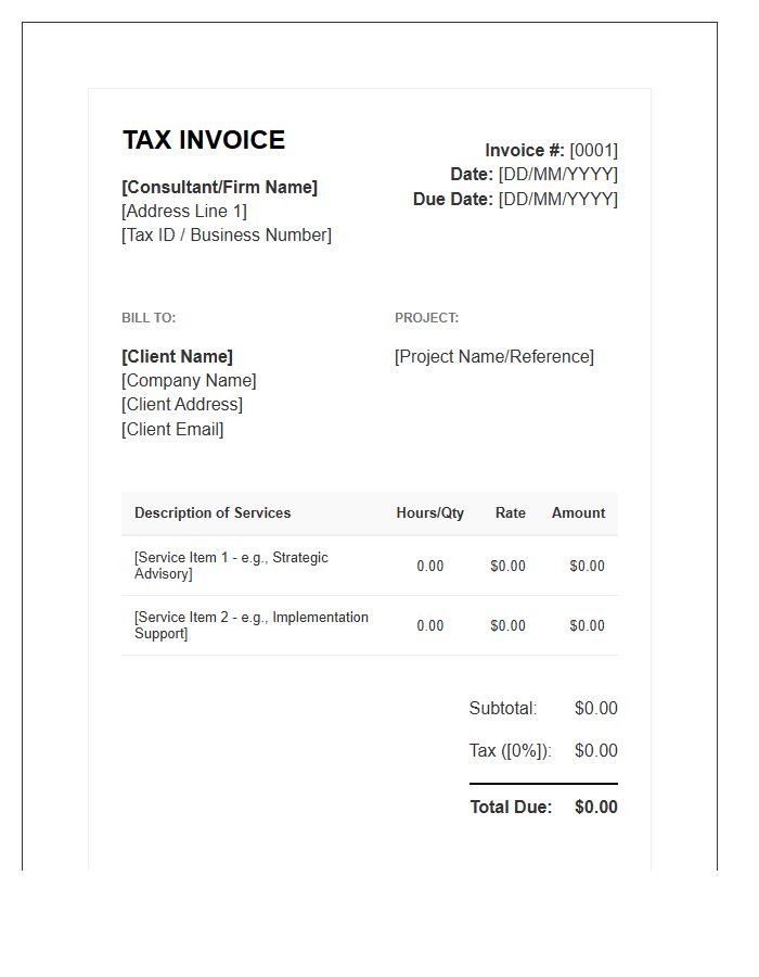 Professional Services Tax Invoice Template For Consultants