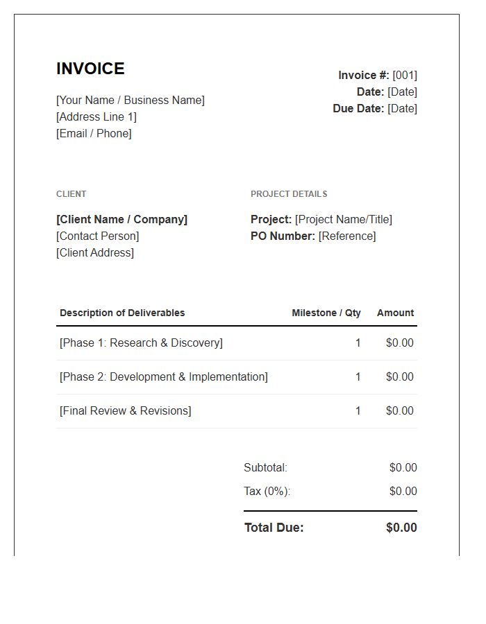 Project Based Freelance Consultant Invoice Template
