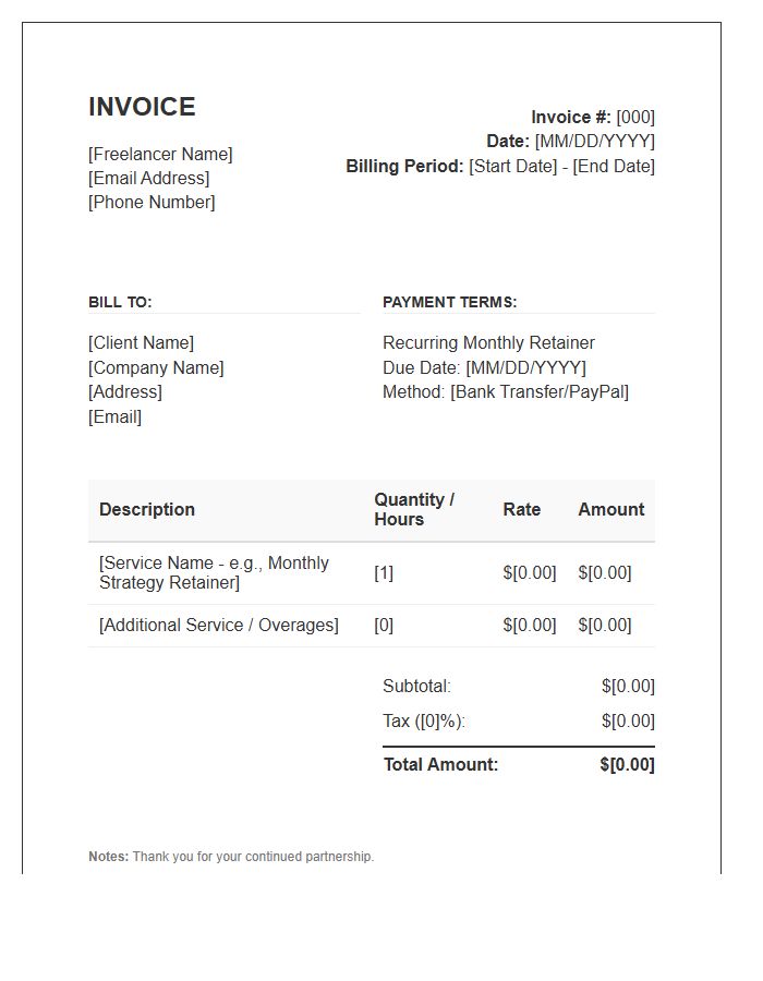 Recurring Freelance Consultant Invoice Template