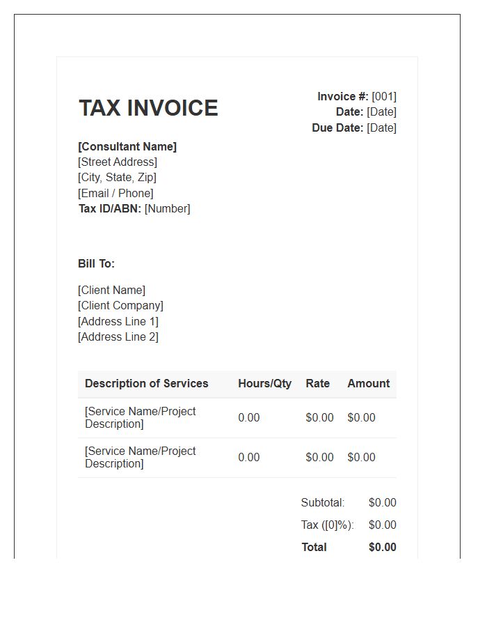 Self Employed Consultant Tax Invoice Template